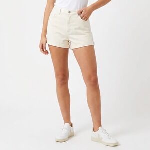 HM Womens White Denim Shorts Size 10 Rolled Cuff Stretch 5-Pocket